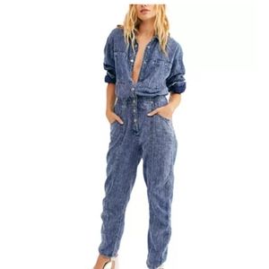 FREE PEOPLE Striped Denim Ari Jumpsuit